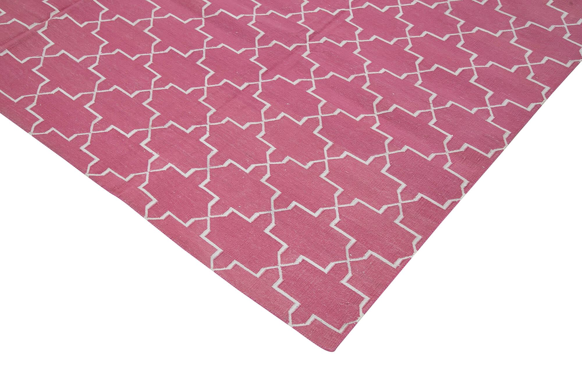 Geometric Duri Pembe Geometrik Pamuk Yün El Dokuma Halısı 247x297 Agacan