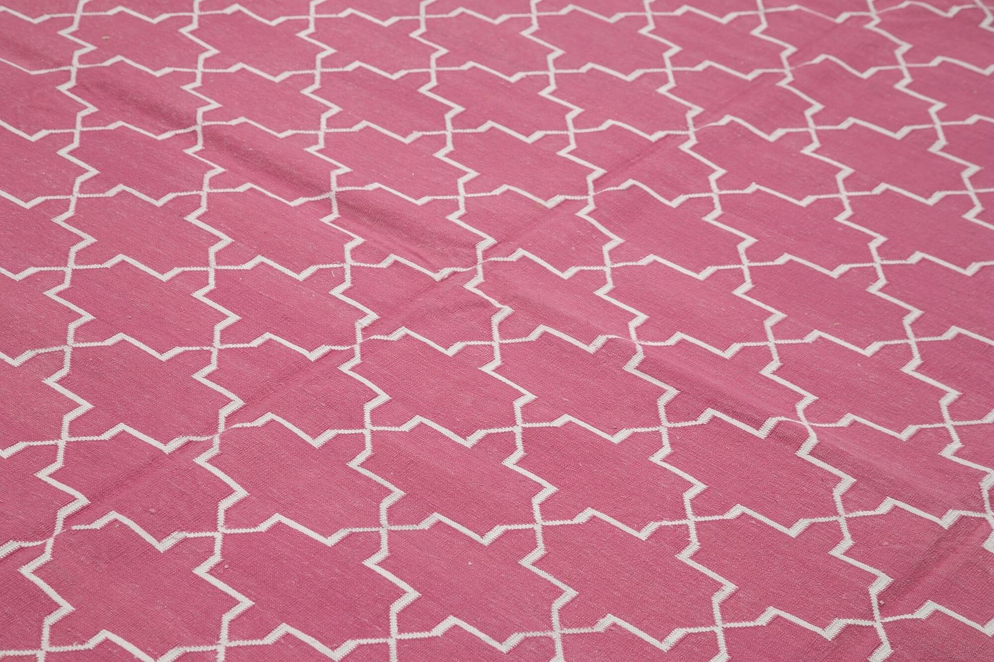 Geometric Duri Pembe Geometrik Pamuk Yün El Dokuma Halısı 247x297 Agacan