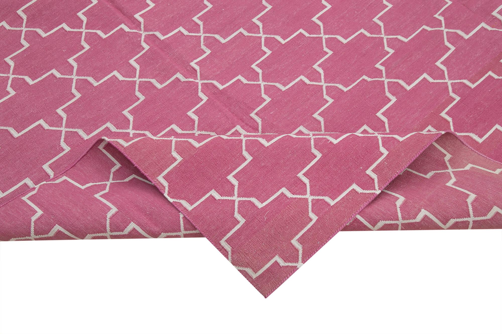Geometric Duri Pembe Geometrik Pamuk Yün El Dokuma Halısı 247x297 Agacan