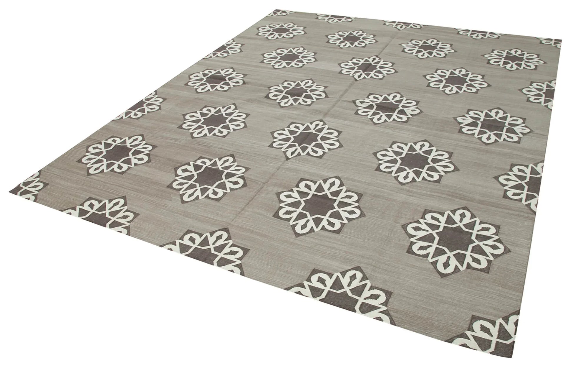 Geometric Duri Kahverengi Geometrik Pamuk Yün El Dokuma Halısı 240x294 Agacan