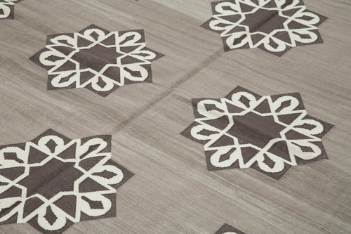 Geometric Duri Kahverengi Geometrik Pamuk Yün El Dokuma Halısı 240x294 Agacan