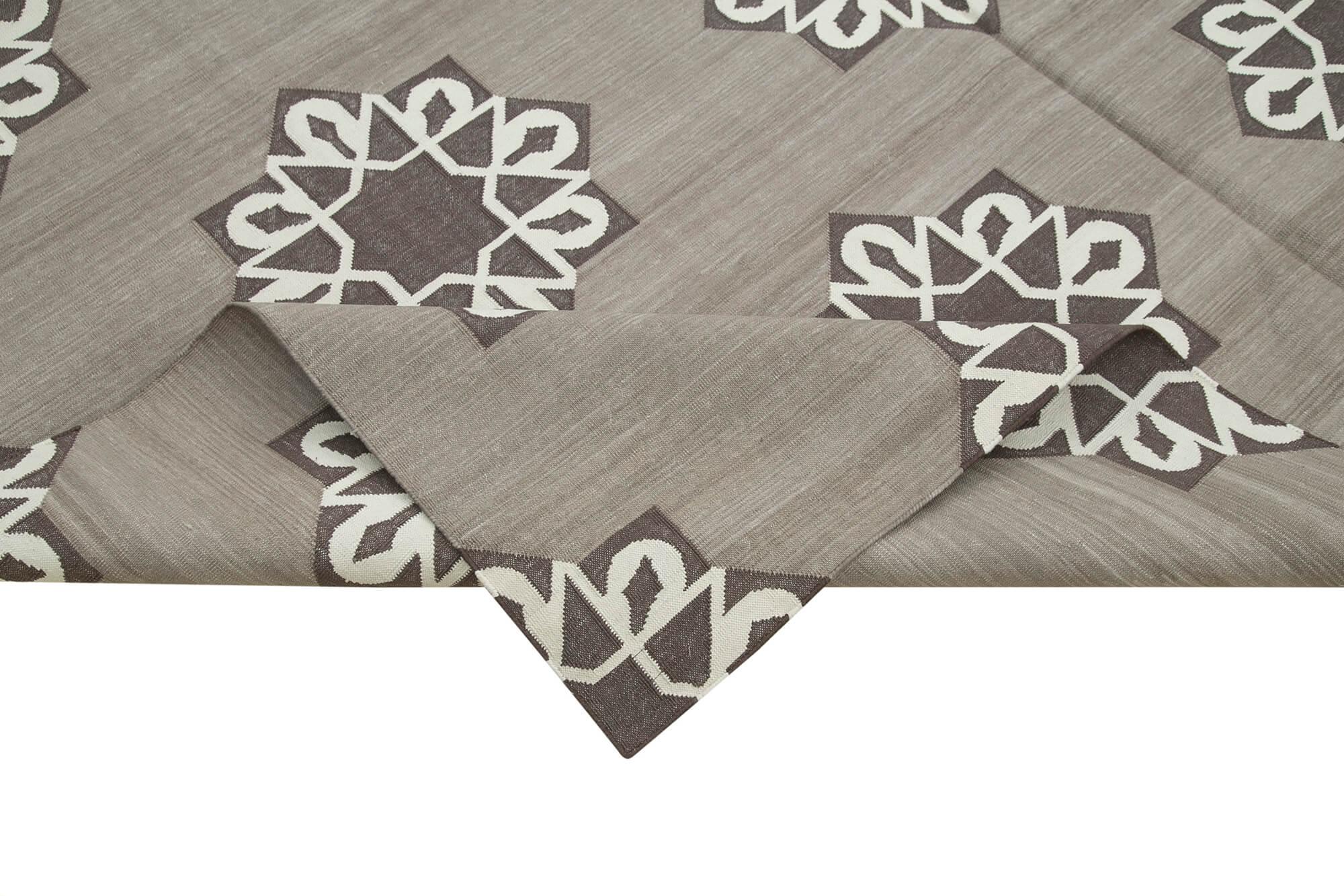 Geometric Duri Kahverengi Geometrik Pamuk Yün El Dokuma Halısı 240x294 Agacan