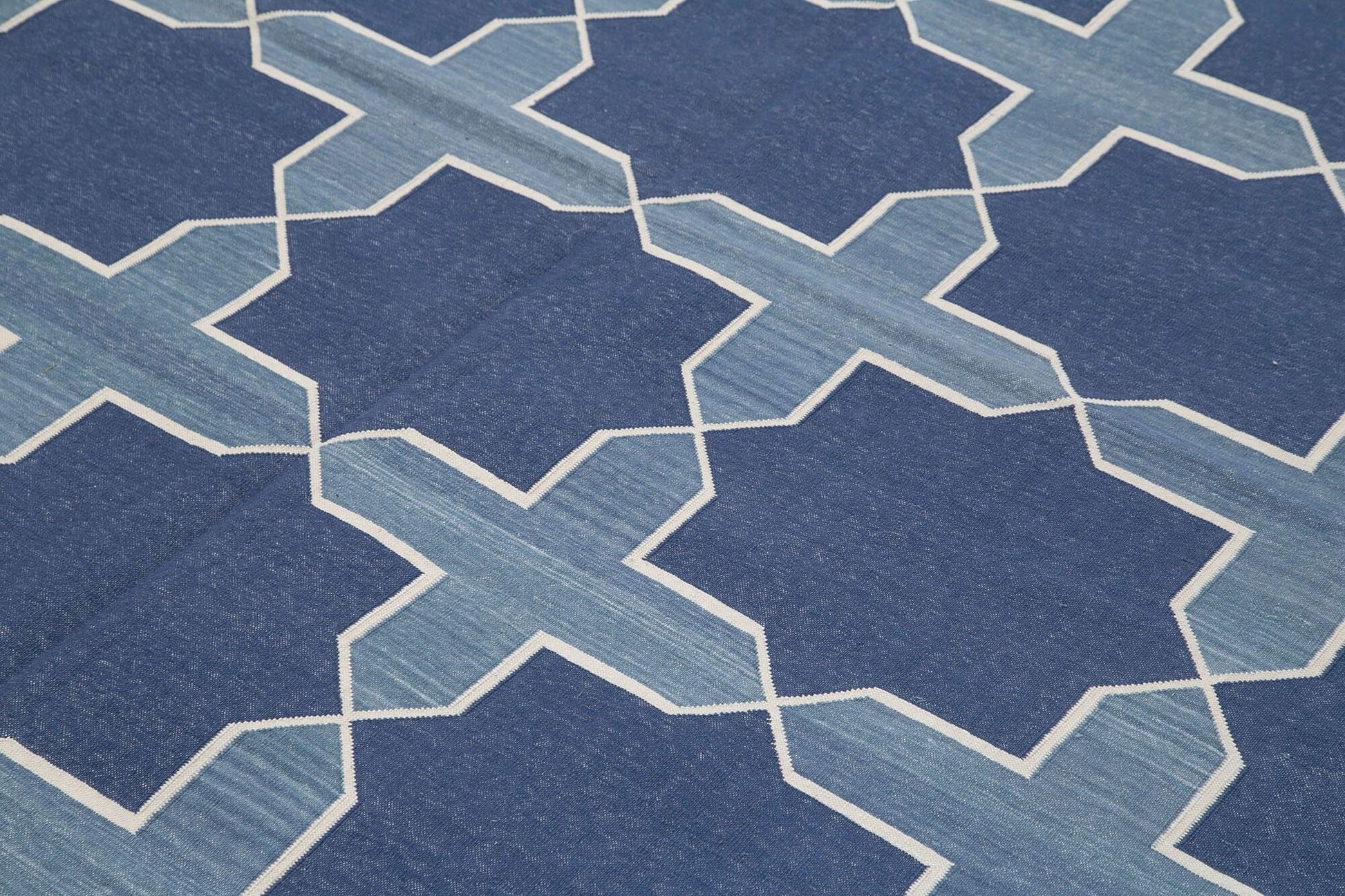 Geometric Duri Mavi Geometrik Pamuk Yün El Dokuma Halısı 250x300 Agacan