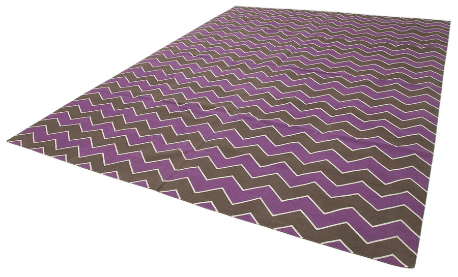 Geometric Duri Mor Geometrik Pamuk Yün El Dokuma Halısı 270x367 Agacan