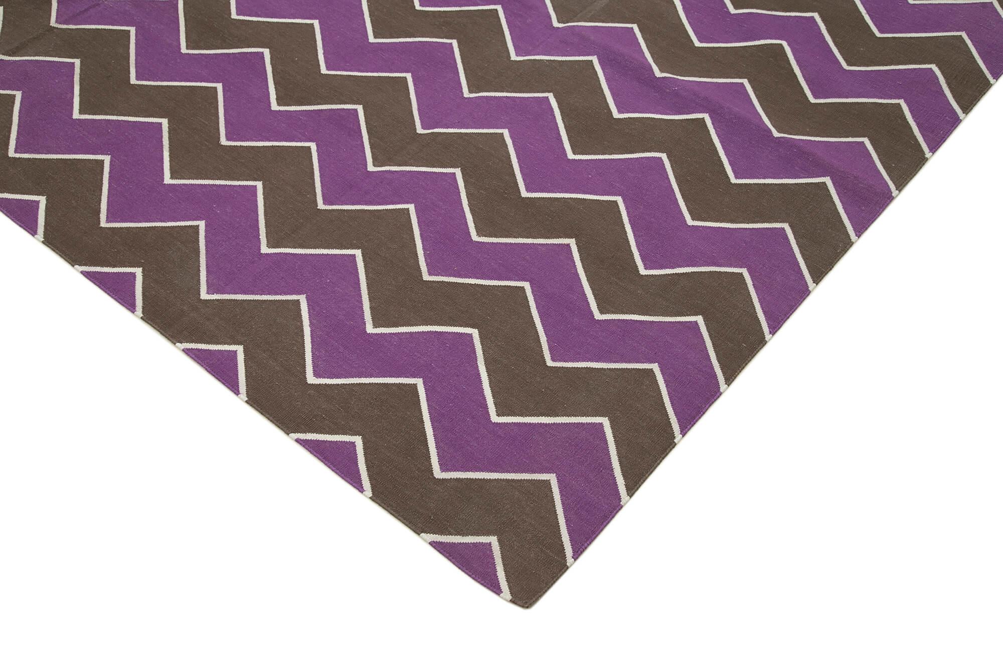 Geometric Duri Mor Geometrik Pamuk Yün El Dokuma Halısı 270x367 Agacan