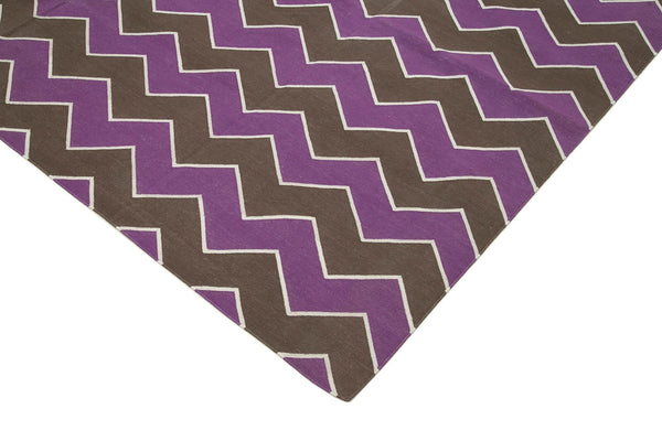 Geometric Duri Mor Geometrik Pamuk Yün El Dokuma Halısı 270x367 Agacan