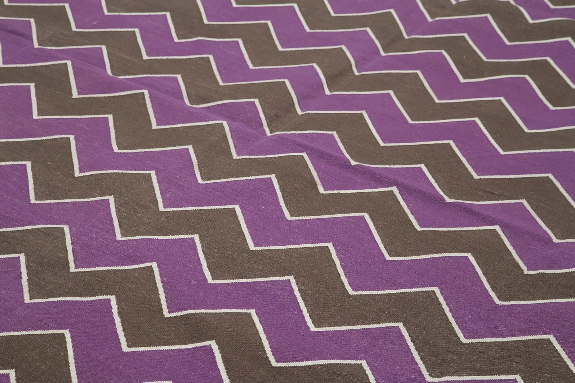 Geometric Duri Mor Geometrik Pamuk Yün El Dokuma Halısı 270x367 Agacan