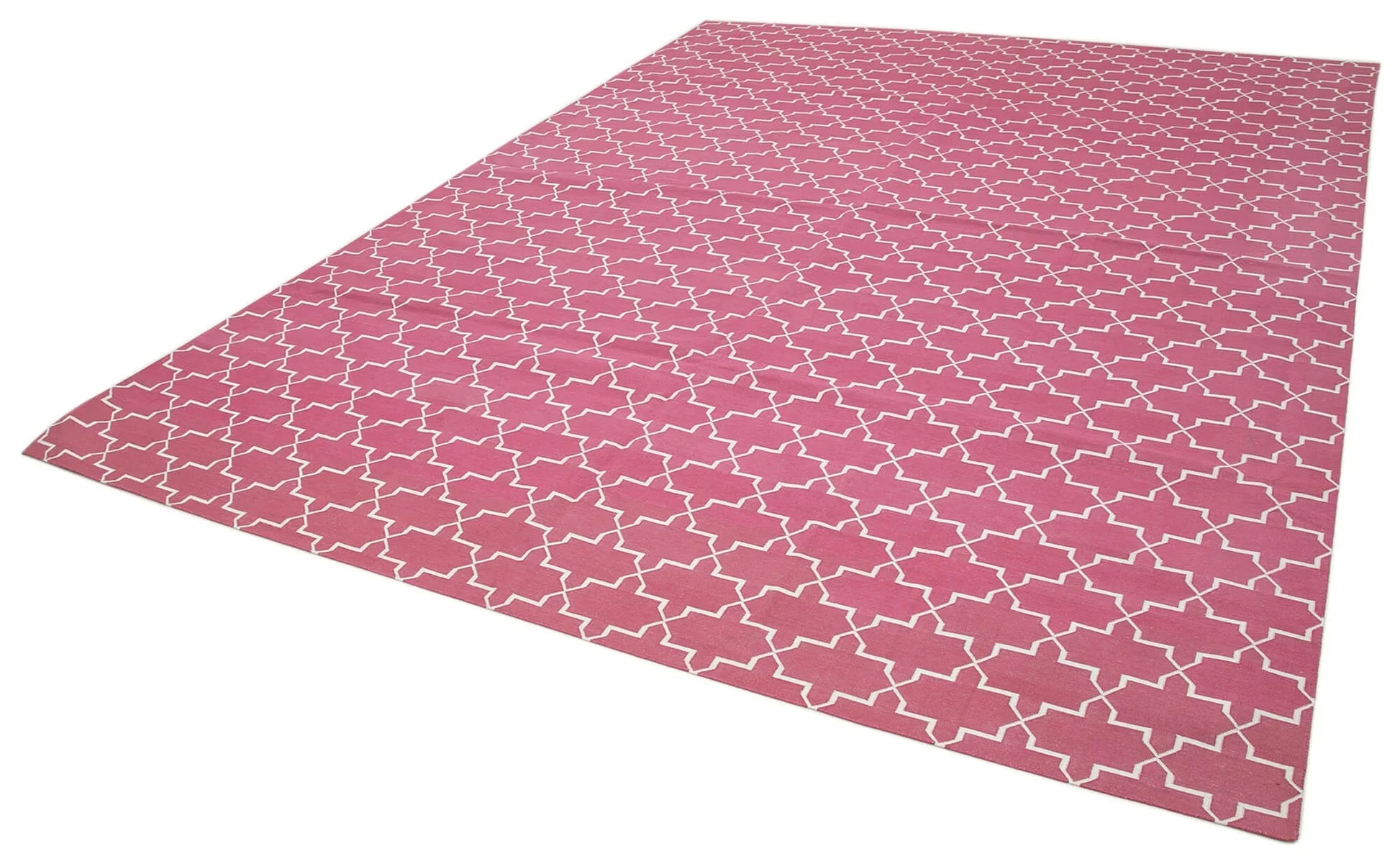 Geometric Duri Pembe Geometrik Pamuk Yün El Dokuma Halısı 277x362 Agacan