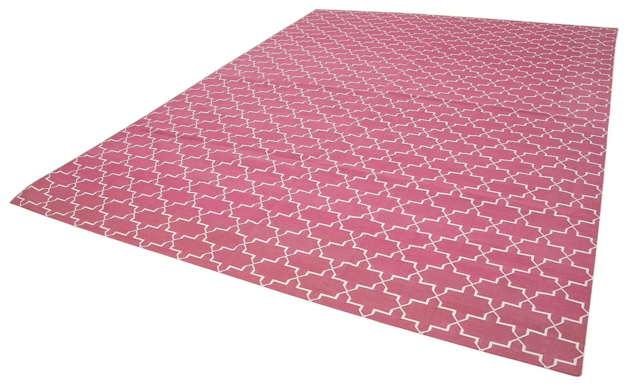 Geometric Duri Pembe Geometrik Pamuk Yün El Dokuma Halısı 277x362 Agacan