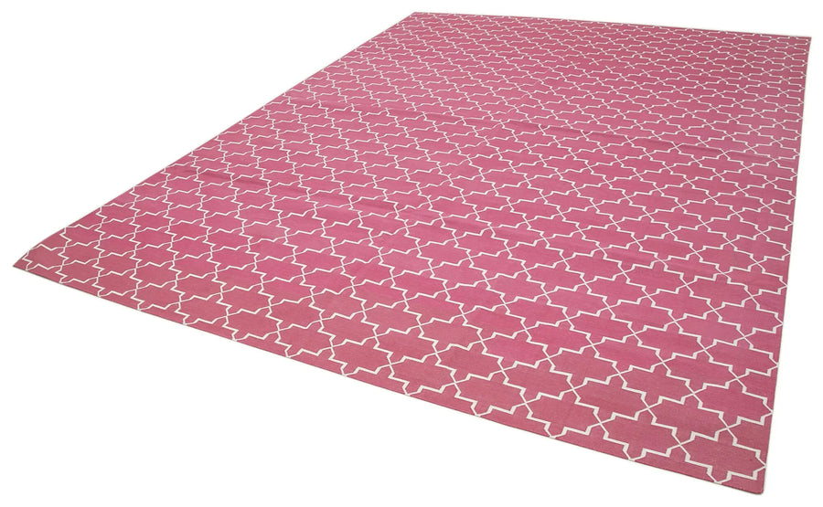 Geometric Duri Pembe Geometrik Pamuk Yün El Dokuma Halısı 277x362 Agacan