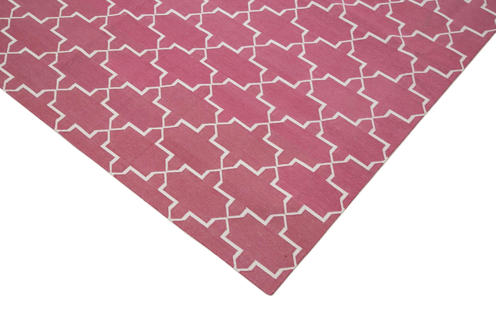 Geometric Duri Pembe Geometrik Pamuk Yün El Dokuma Halısı 277x362 Agacan