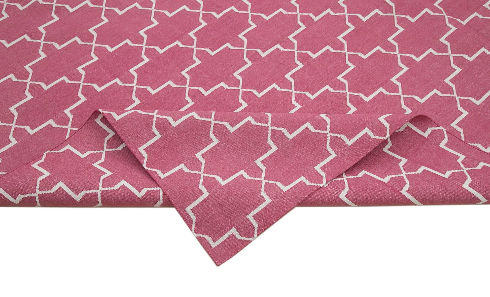 Geometric Duri Pembe Geometrik Pamuk Yün El Dokuma Halısı 277x362 Agacan