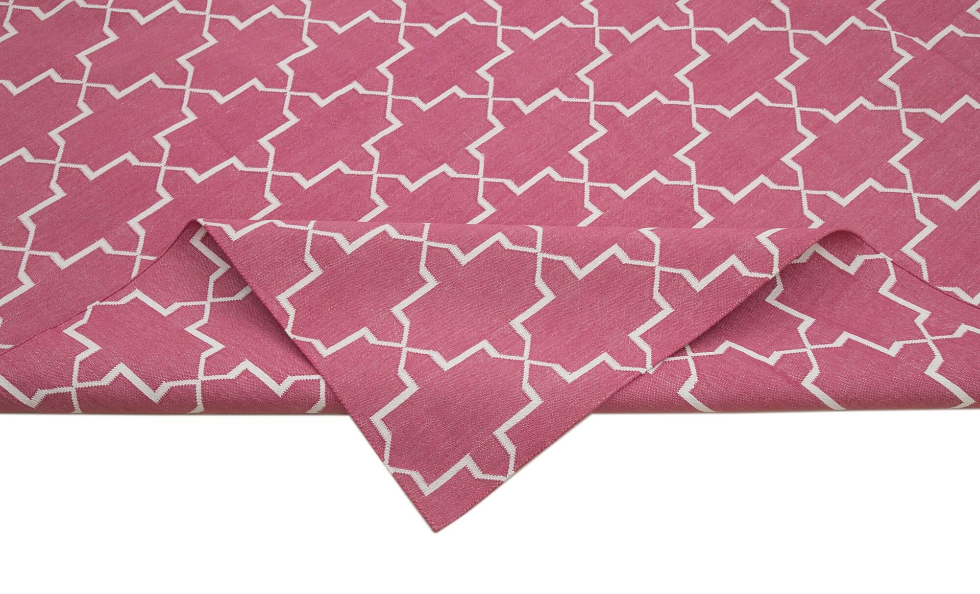 Geometric Duri Pembe Geometrik Pamuk Yün El Dokuma Halısı 277x362 Agacan