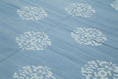 Geometric Duri Mavi Geometrik Pamuk Yün El Dokuma Halısı 280x360 Agacan