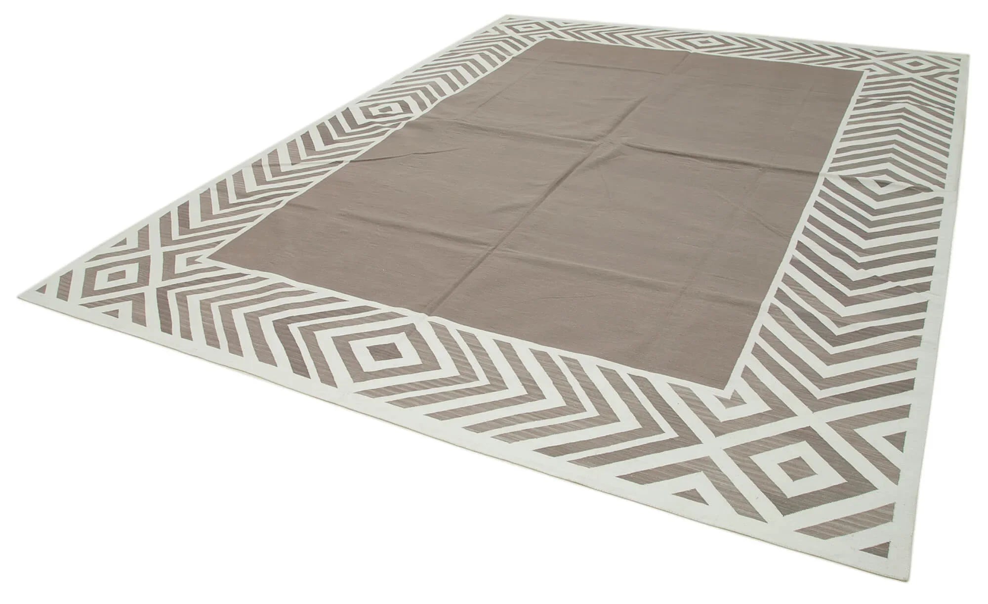 Geometric Duri Kahverengi Geometrik Pamuk Yün El Dokuma Halısı 280x370 Agacan