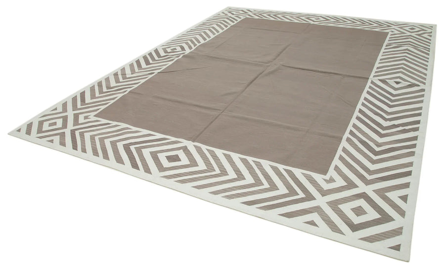 Geometric Duri Kahverengi Geometrik Pamuk Yün El Dokuma Halısı 280x370 Agacan