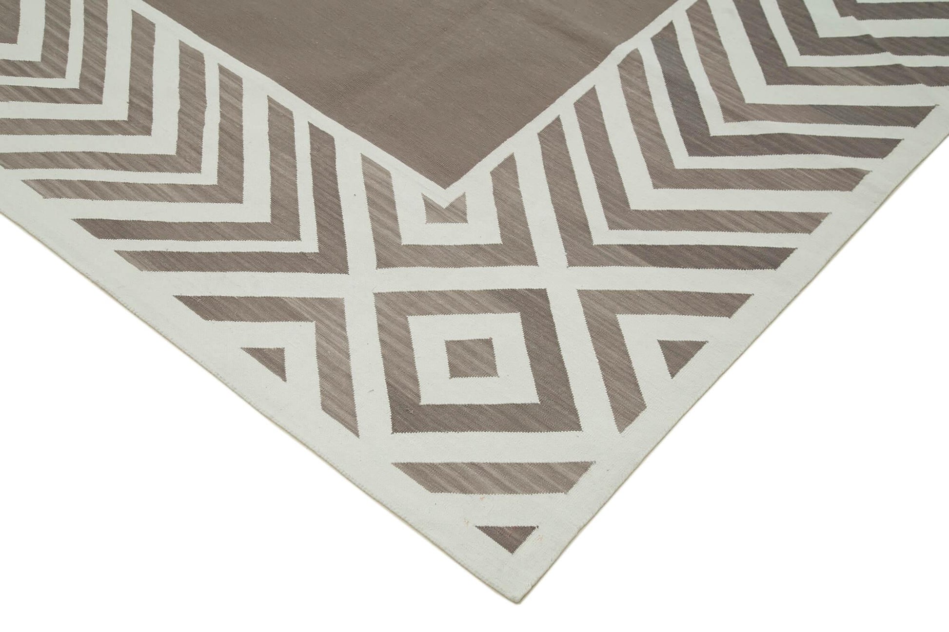 Geometric Duri Kahverengi Geometrik Pamuk Yün El Dokuma Halısı 280x370 Agacan