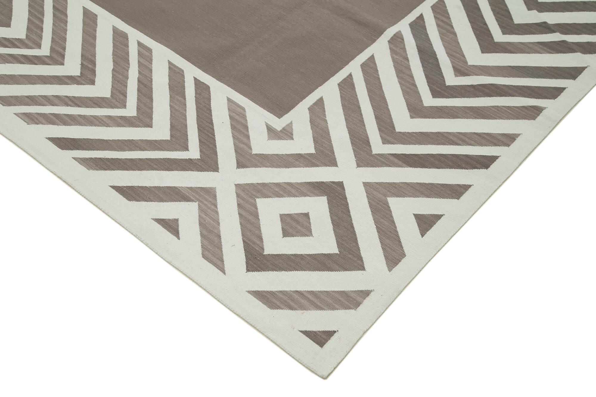 Geometric Duri Kahverengi Geometrik Pamuk Yün El Dokuma Halısı 280x370 Agacan