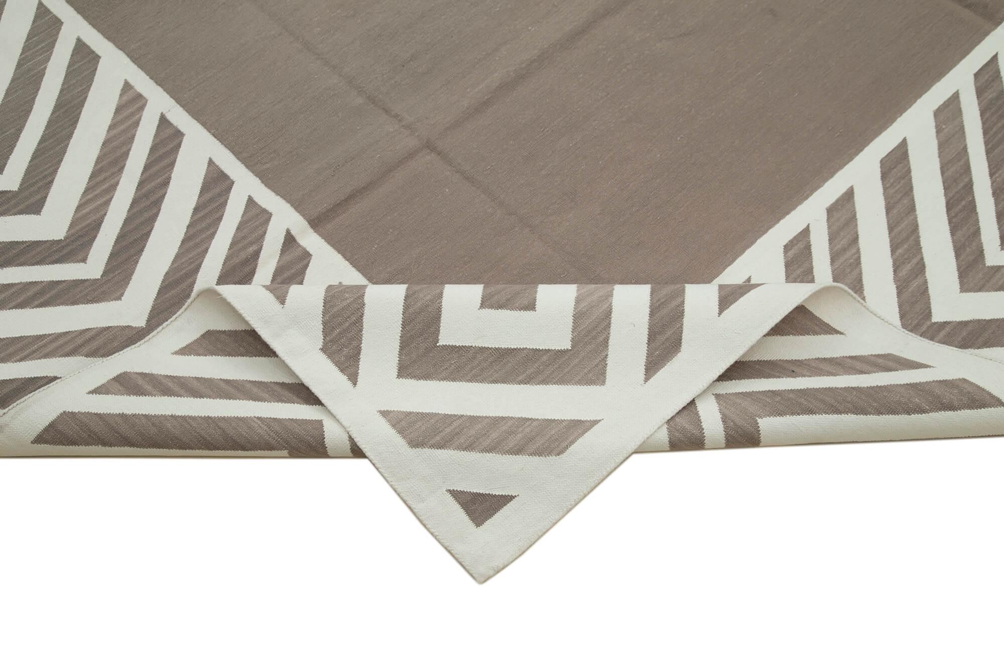 Geometric Duri Kahverengi Geometrik Pamuk Yün El Dokuma Halısı 280x370 Agacan