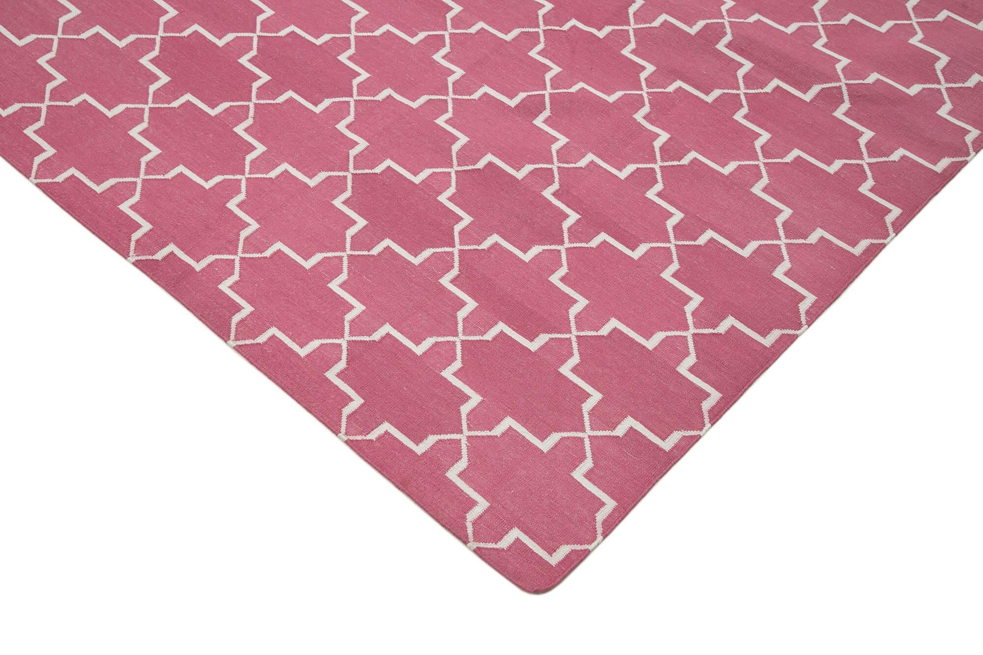 Geometric Duri Pembe Geometrik Pamuk Yün El Dokuma Halısı 275x360 Agacan