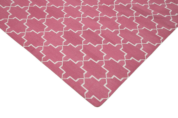 Geometric Duri Pembe Geometrik Pamuk Yün El Dokuma Halısı 275x360 Agacan