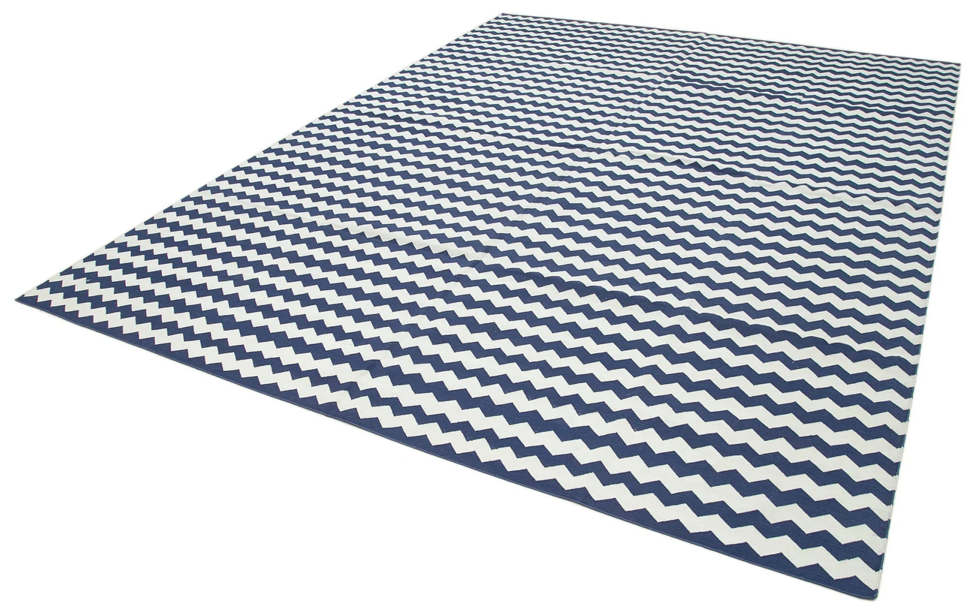 Geometric Duri Mavi Geometrik Pamuk Yün El Dokuma Halısı 272x360 Agacan