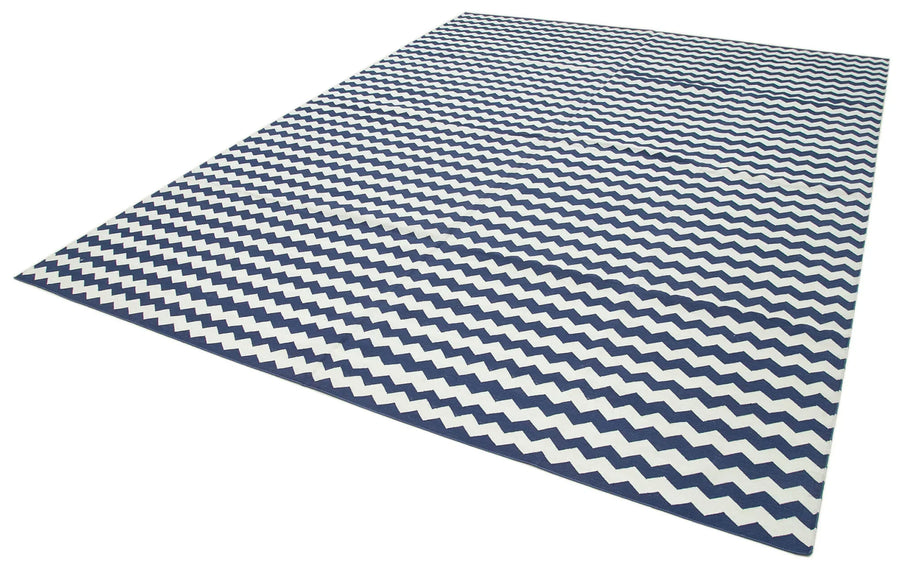 Geometric Duri Mavi Geometrik Pamuk Yün El Dokuma Halısı 272x360 Agacan