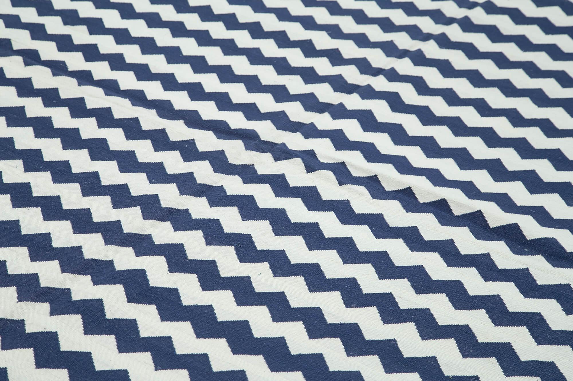 Geometric Duri Mavi Geometrik Pamuk Yün El Dokuma Halısı 272x360 Agacan