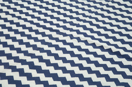 Geometric Duri Mavi Geometrik Pamuk Yün El Dokuma Halısı 272x360 Agacan