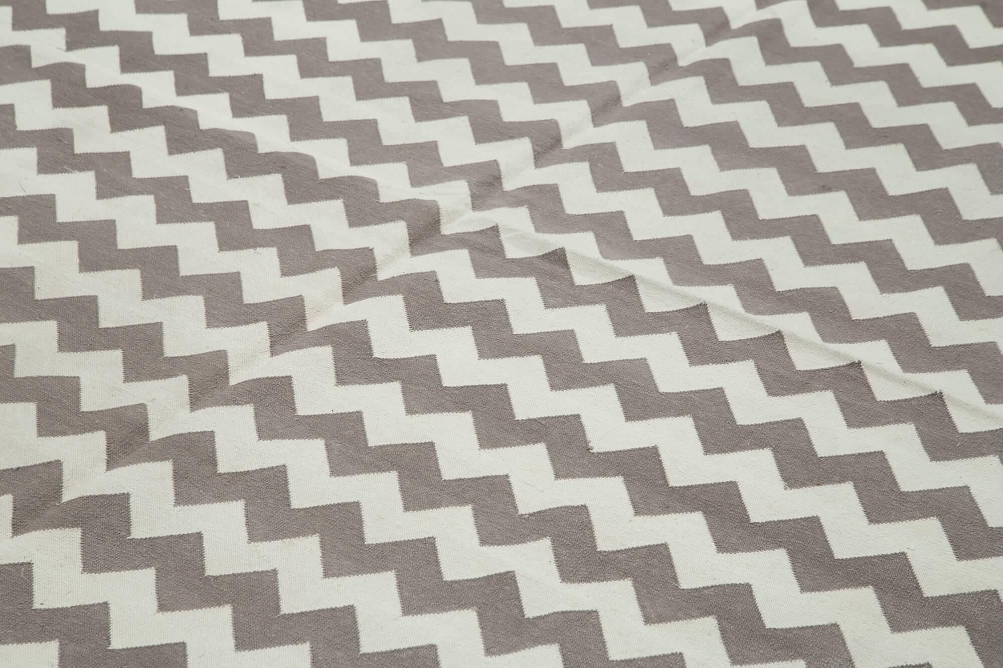 Geometric Duri Kahverengi Geometrik Pamuk Yün El Dokuma Halısı 274x355 Agacan