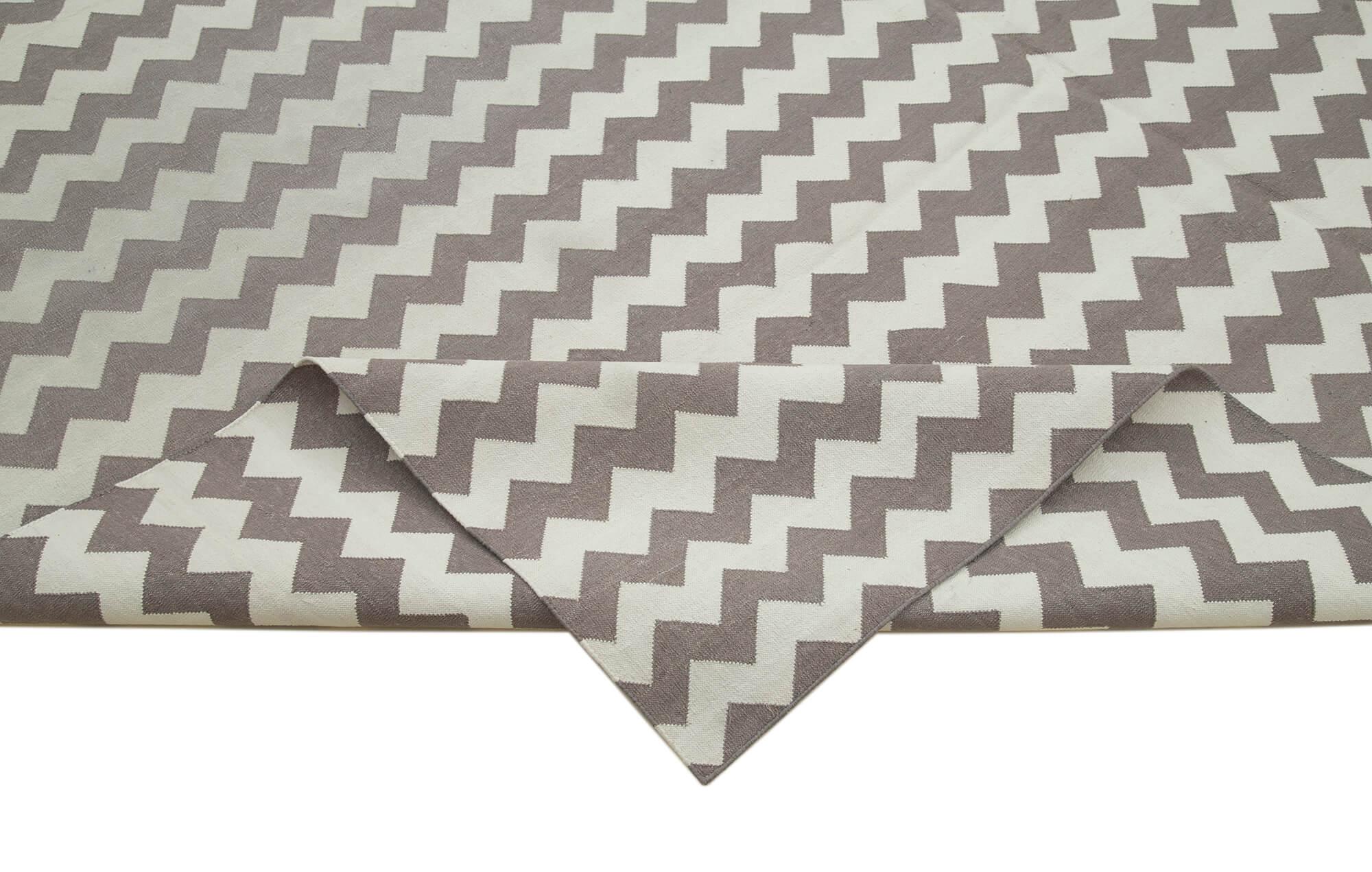 Geometric Duri Kahverengi Geometrik Pamuk Yün El Dokuma Halısı 274x355 Agacan