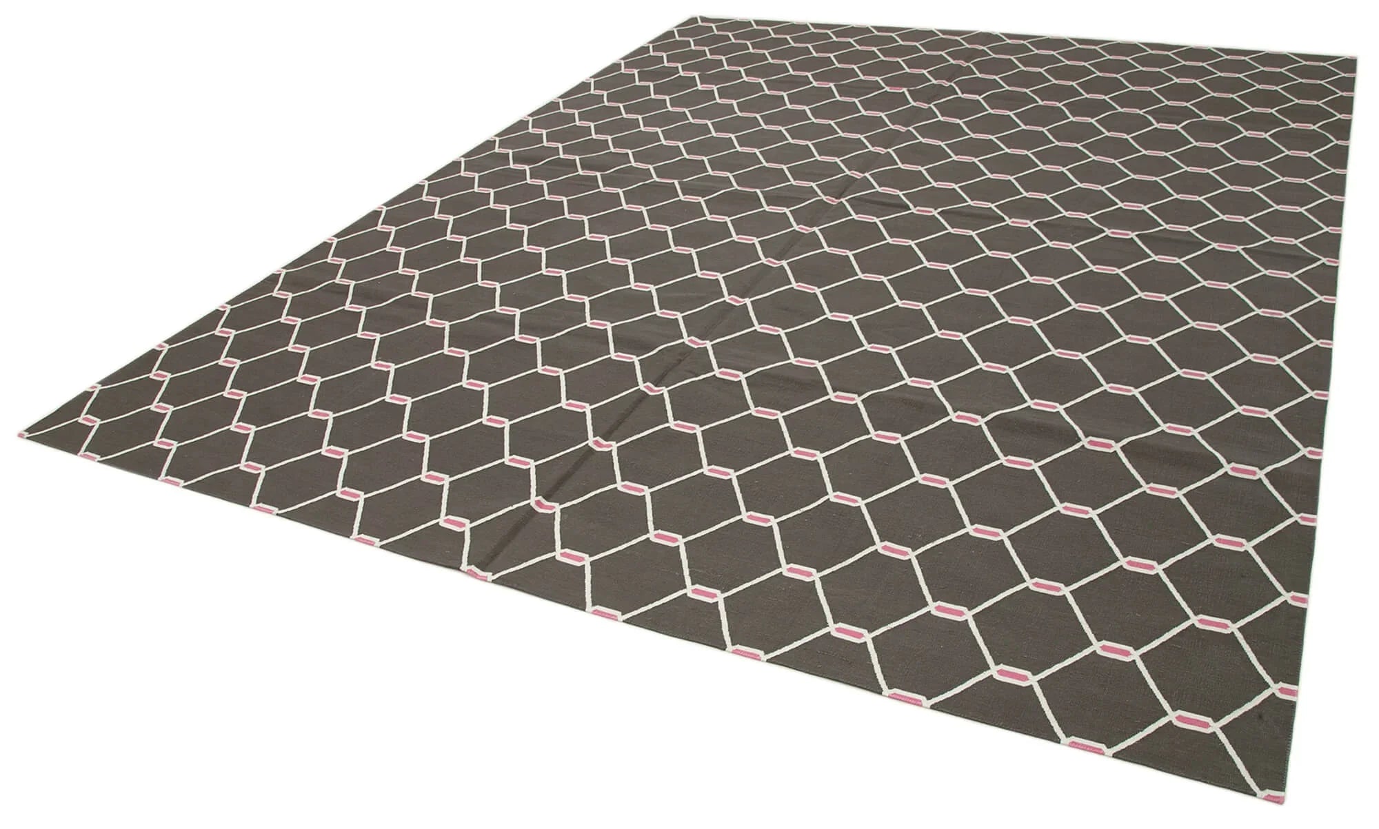 Geometric Duri Kahverengi Geometrik Pamuk Yün El Dokuma Halısı 277x357 Agacan