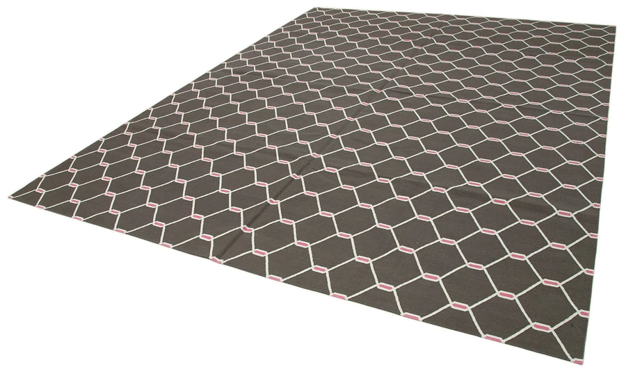 Geometric Duri Kahverengi Geometrik Pamuk Yün El Dokuma Halısı 277x357 Agacan