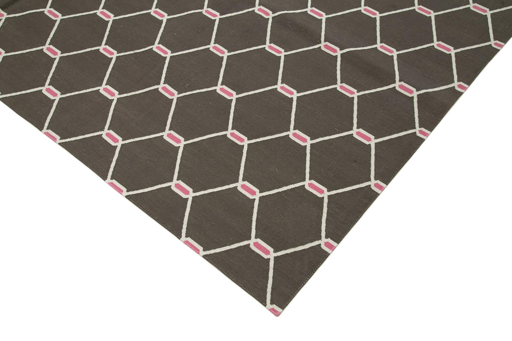 Geometric Duri Kahverengi Geometrik Pamuk Yün El Dokuma Halısı 277x357 Agacan