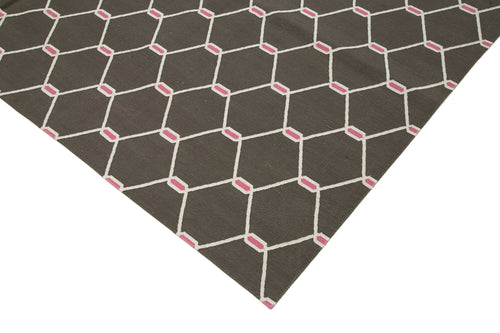 Geometric Duri Kahverengi Geometrik Pamuk Yün El Dokuma Halısı 277x357 Agacan
