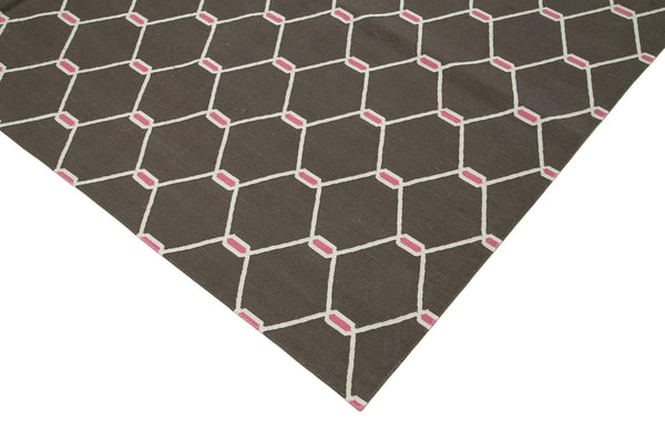 Geometric Duri Kahverengi Geometrik Pamuk Yün El Dokuma Halısı 277x357 Agacan