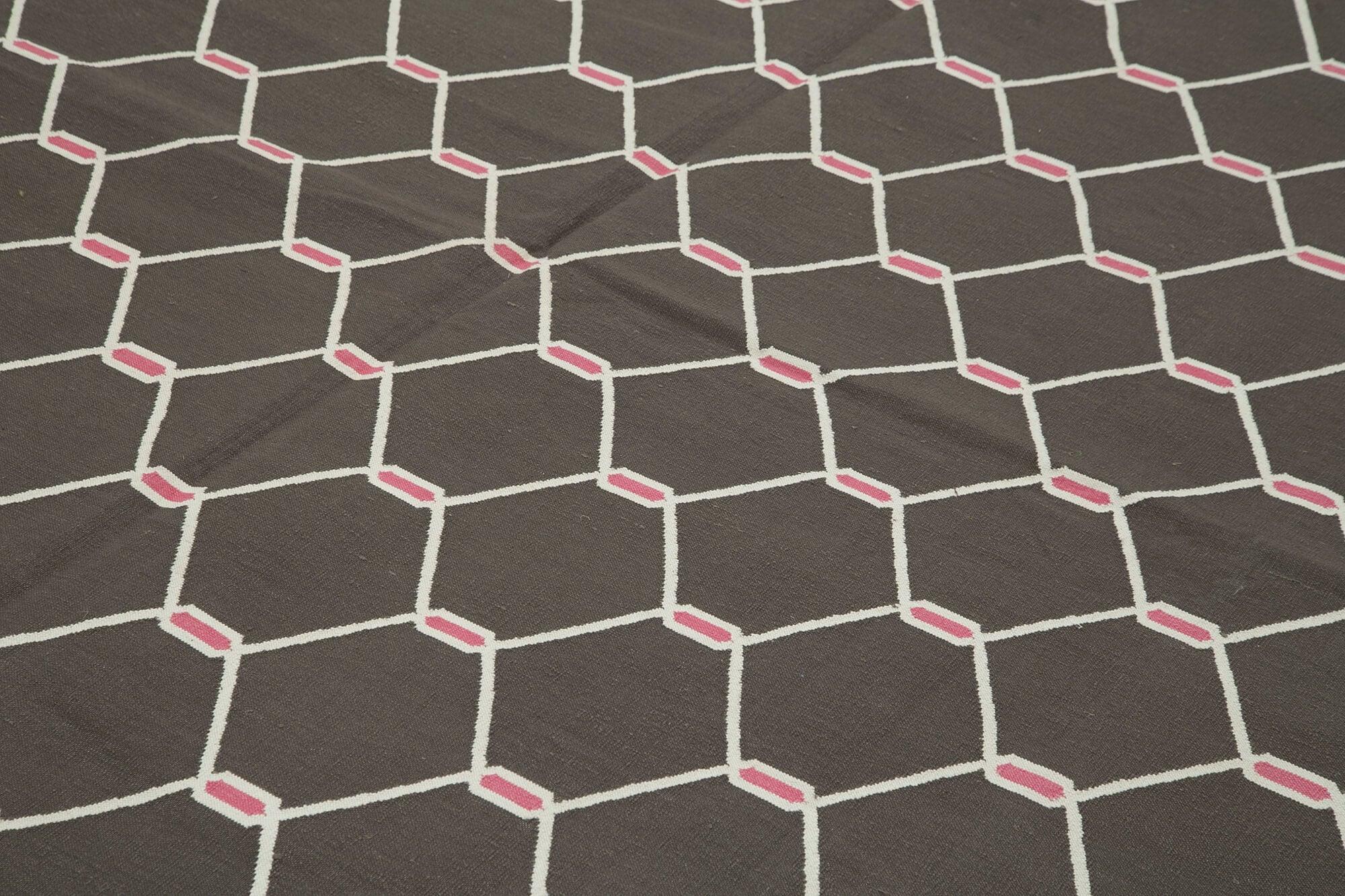 Geometric Duri Kahverengi Geometrik Pamuk Yün El Dokuma Halısı 277x357 Agacan