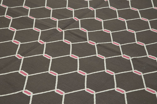 Geometric Duri Kahverengi Geometrik Pamuk Yün El Dokuma Halısı 277x357 Agacan