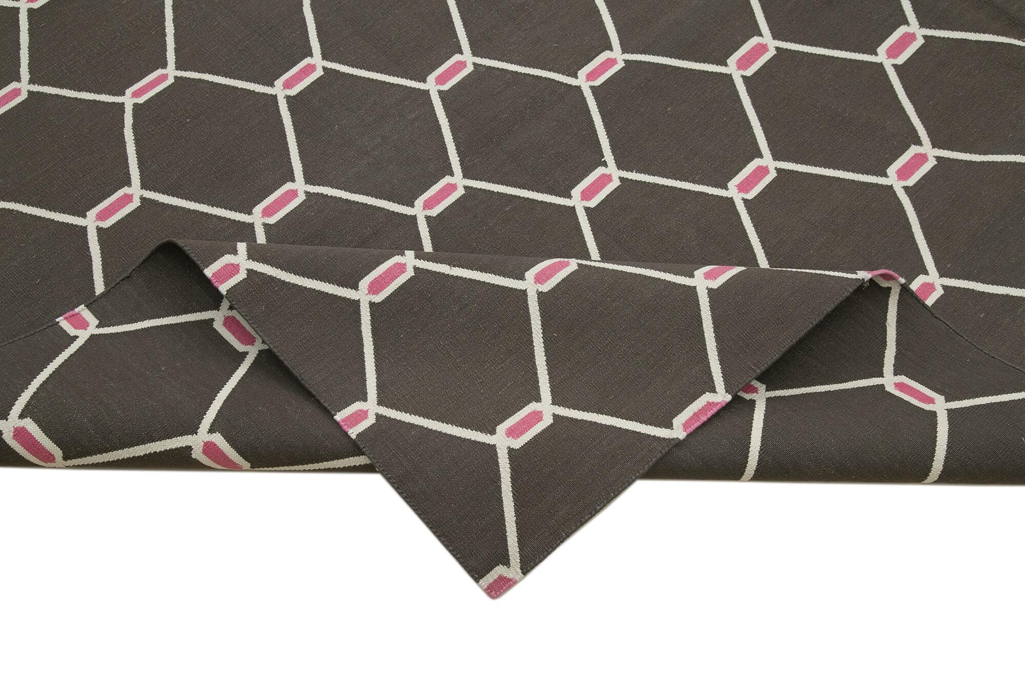 Geometric Duri Kahverengi Geometrik Pamuk Yün El Dokuma Halısı 277x357 Agacan