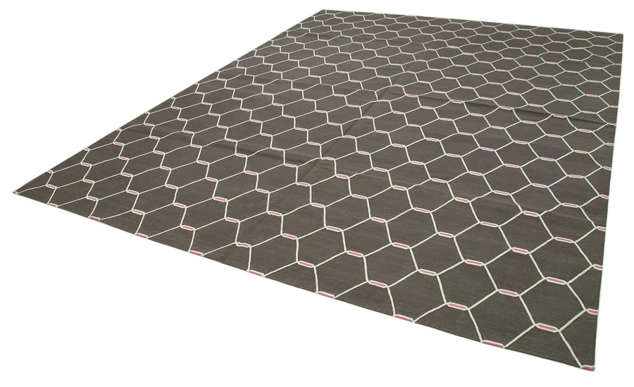 Geometric Duri Kahverengi Geometrik Pamuk Yün El Dokuma Halısı 278x354 Agacan