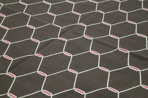 Geometric Duri Kahverengi Geometrik Pamuk Yün El Dokuma Halısı 278x354 Agacan