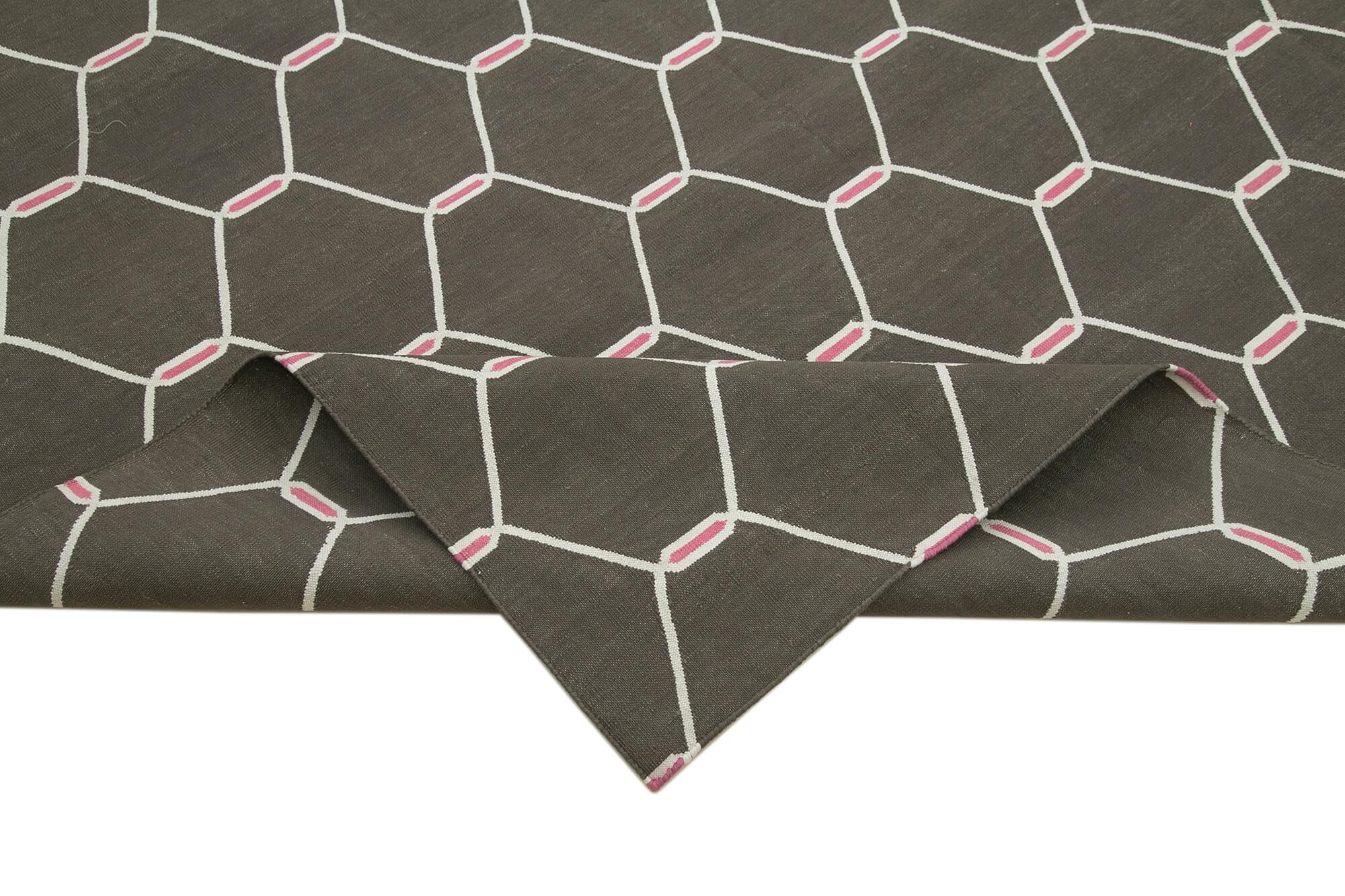 Geometric Duri Kahverengi Geometrik Pamuk Yün El Dokuma Halısı 278x354 Agacan