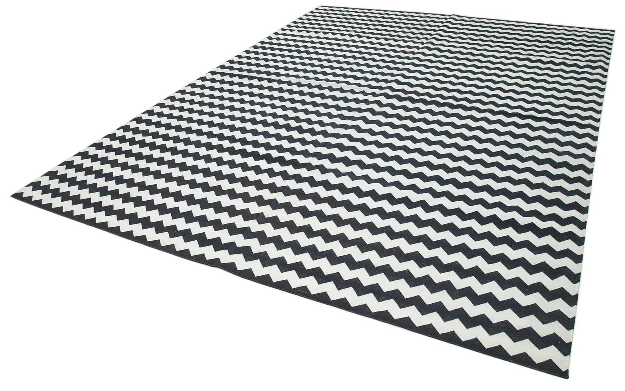 Geometric Duri Siyah Geometrik Pamuk Yün El Dokuma Halısı 270x360 Agacan