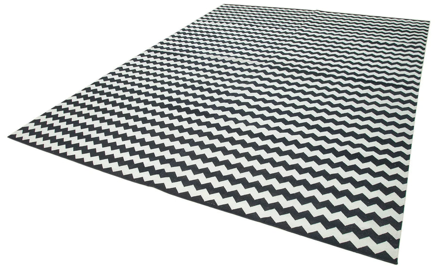 Geometric Duri Siyah Geometrik Pamuk Yün El Dokuma Halısı 270x360 Agacan