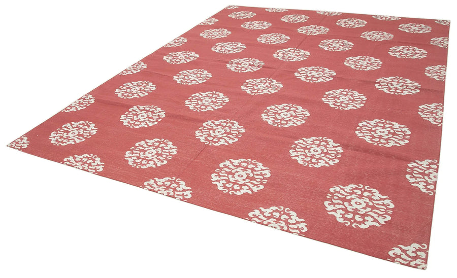 Geometric Duri Kırmızı Geometrik Pamuk Yün El Dokuma Halısı 276x360 Agacan