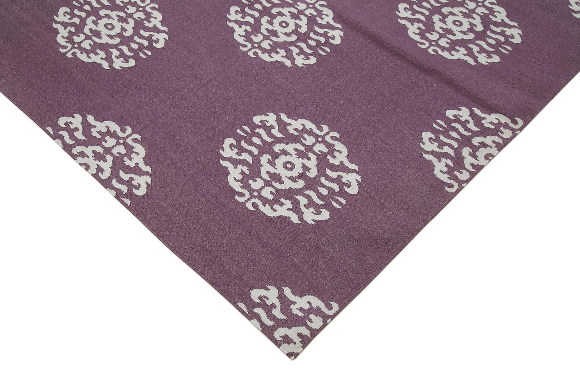 Geometric Duri Mor Geometrik Pamuk Yün El Dokuma Halısı 282x354 Agacan