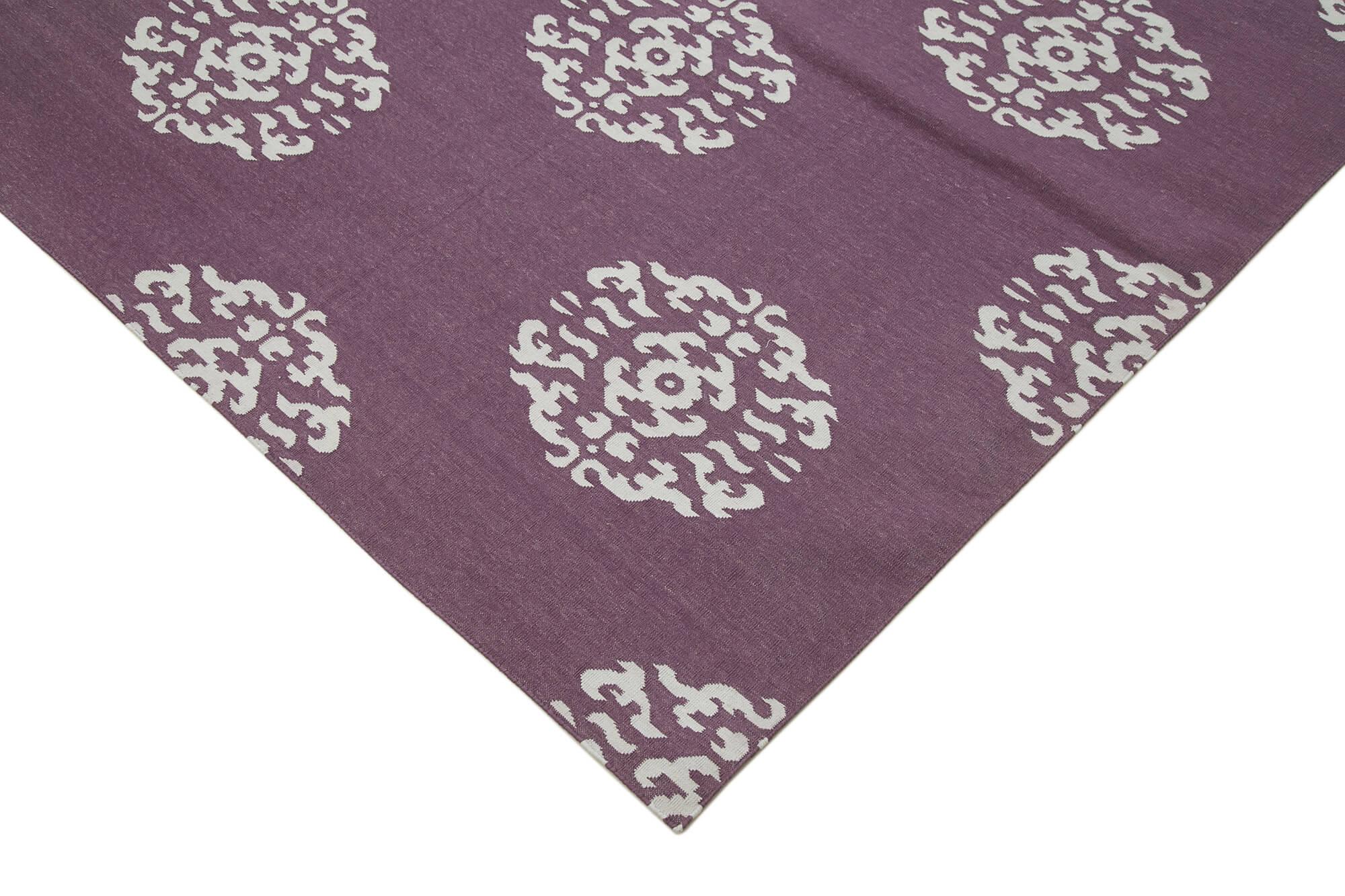 Geometric Duri Mor Geometrik Pamuk Yün El Dokuma Halısı 282x354 Agacan