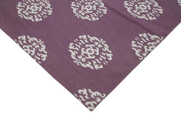 Geometric Duri Mor Geometrik Pamuk Yün El Dokuma Halısı 282x354 Agacan