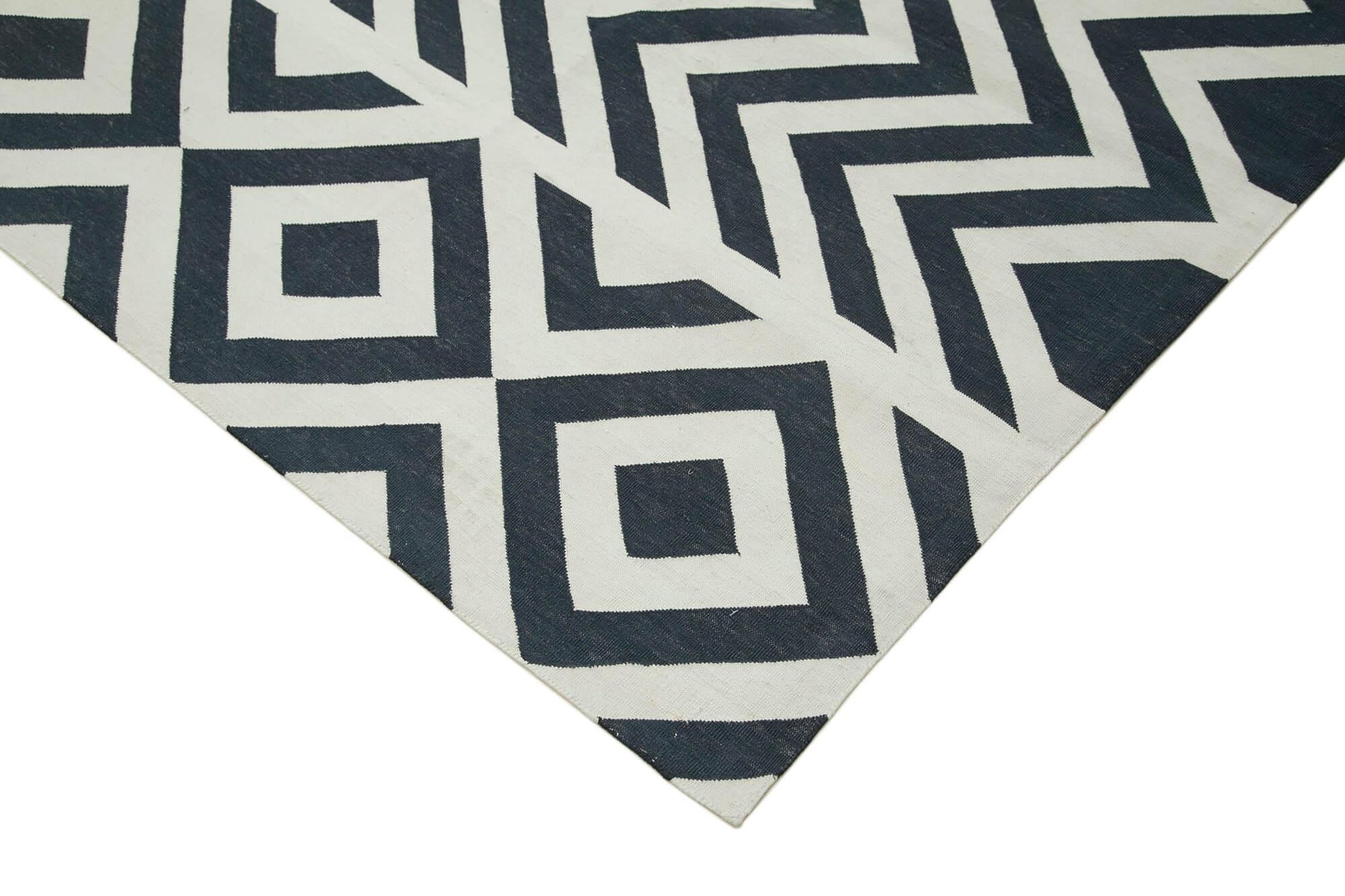 Geometric Duri Siyah Geometrik Pamuk Yün El Dokuma Halısı 278x362 Agacan