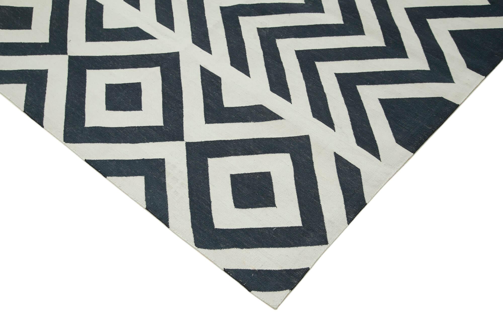 Geometric Duri Siyah Geometrik Pamuk Yün El Dokuma Halısı 278x362 Agacan